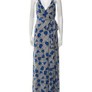 Diane Von Furstenberg Blue and Black Abstract Maxi Dress